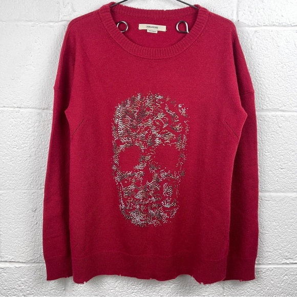 Zadig & Voltaire Red Gaby Embellished Skull Wool & Cashmere Jumper Size M - Picture 4 of 14